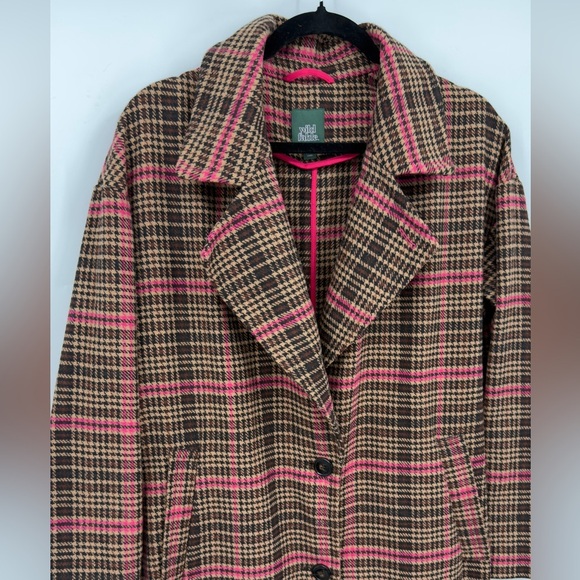 Wild Fable Plaid Long Coat Pink Brown Wool Blend Size Small - Picture 3 of 6